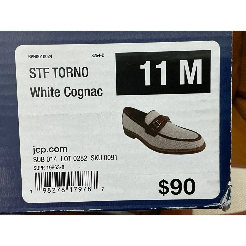 Stafford Torno Bit Loafers Mens 11 White Cognac New Textile Mesh Dress Shoes